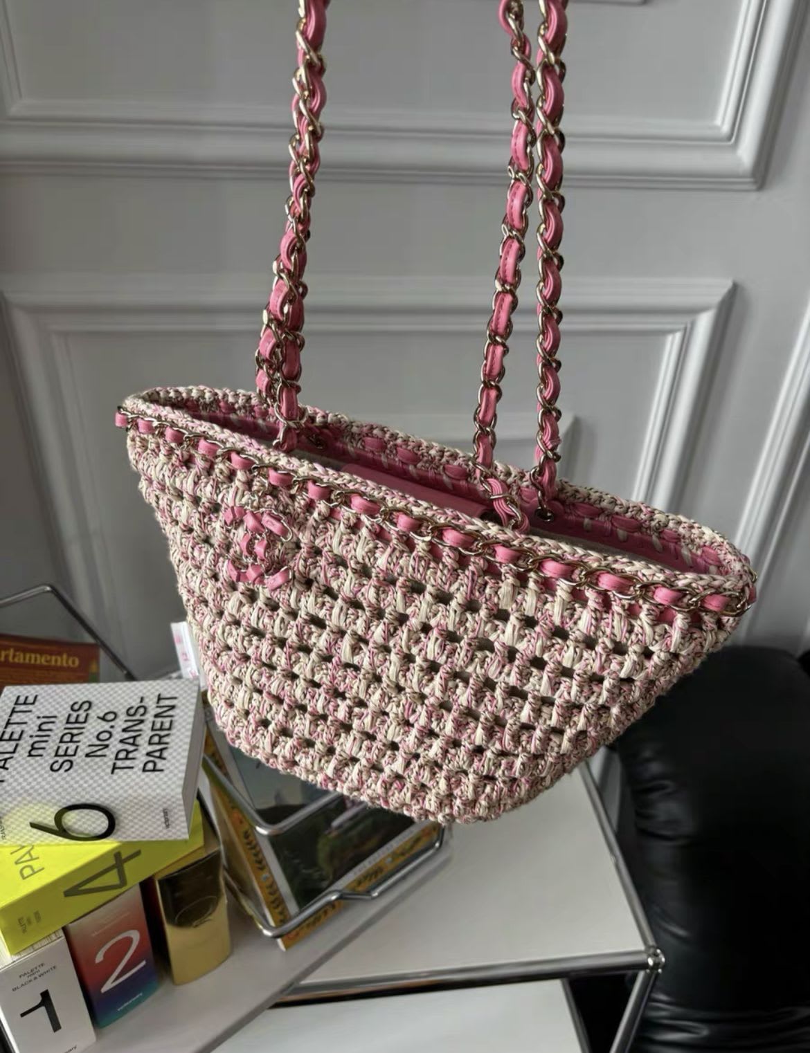CHANEL 23P Woven straw beach shopping bag