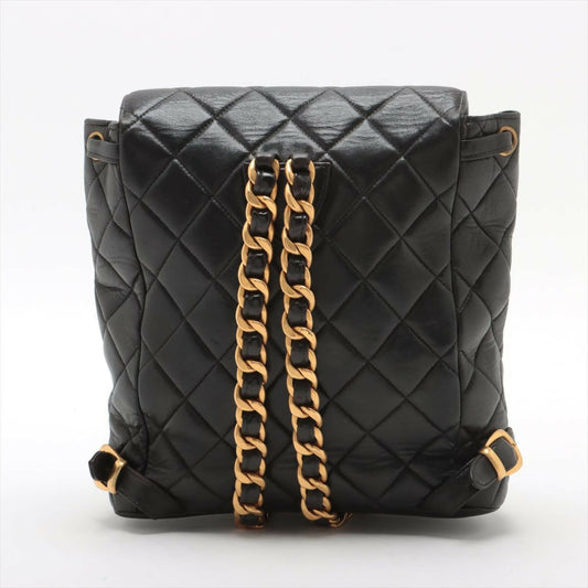Chanel Black Lambskin Diamond-Quilted Flap Backpack